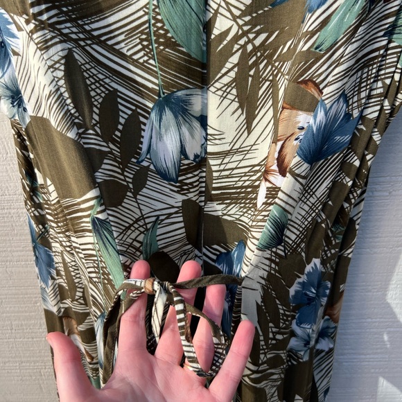 Teddi Dress Woman's Sz 12 Green Blue Cream Sleeveless Maxi Floral Tropical VTG - Picture 5 of 7